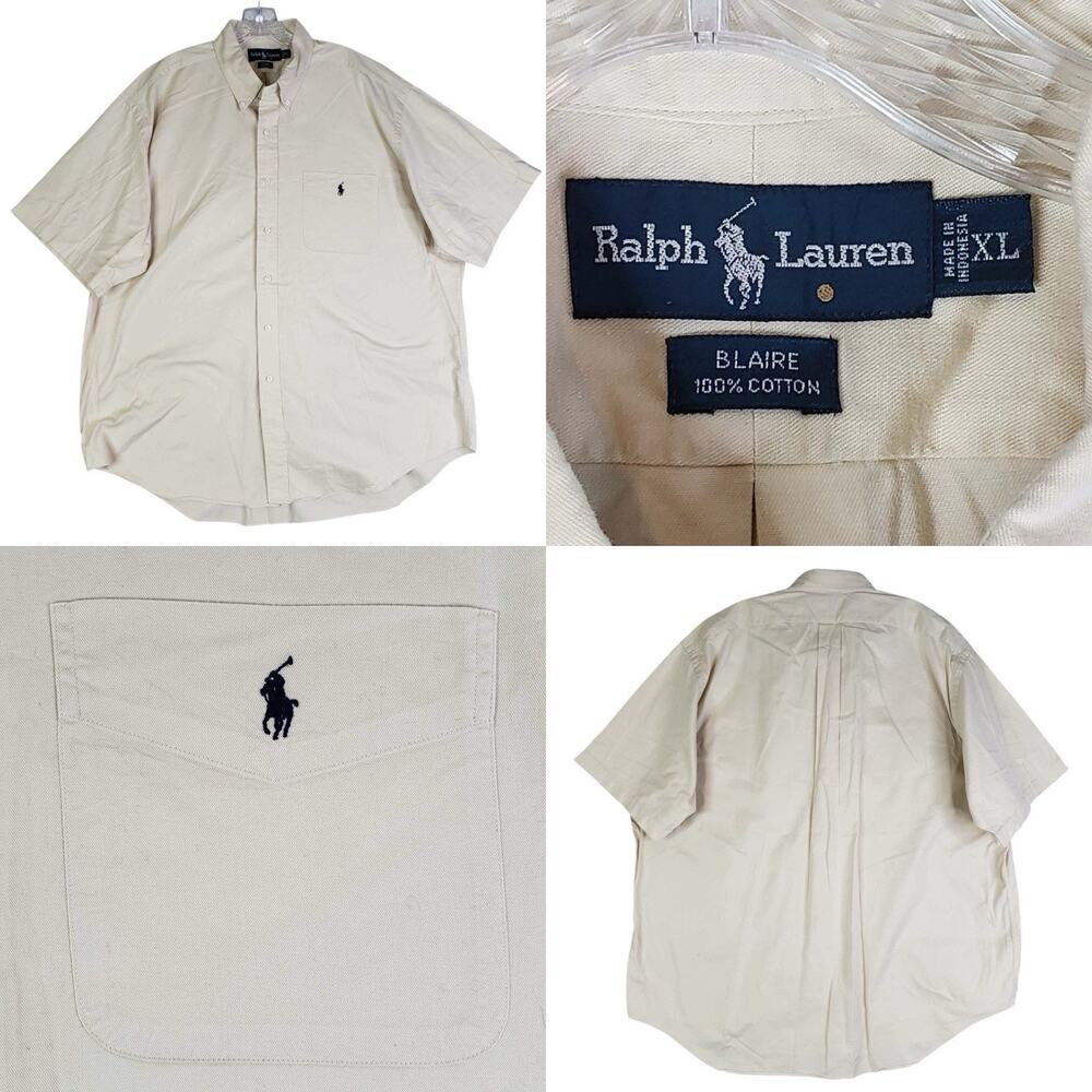Polo Ralph Lauren Shirt Pocket Mens XL Light Beige Blaire Relaxed SS Button Down